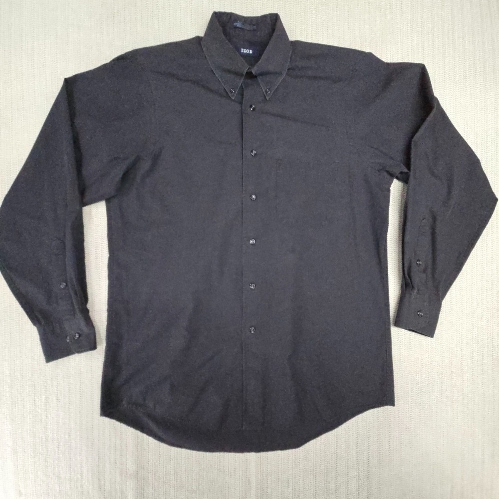 IZOD‎ Shirt Mens Medium 15.5 34/35 Black Button Down Long Sleeve Dress Casual